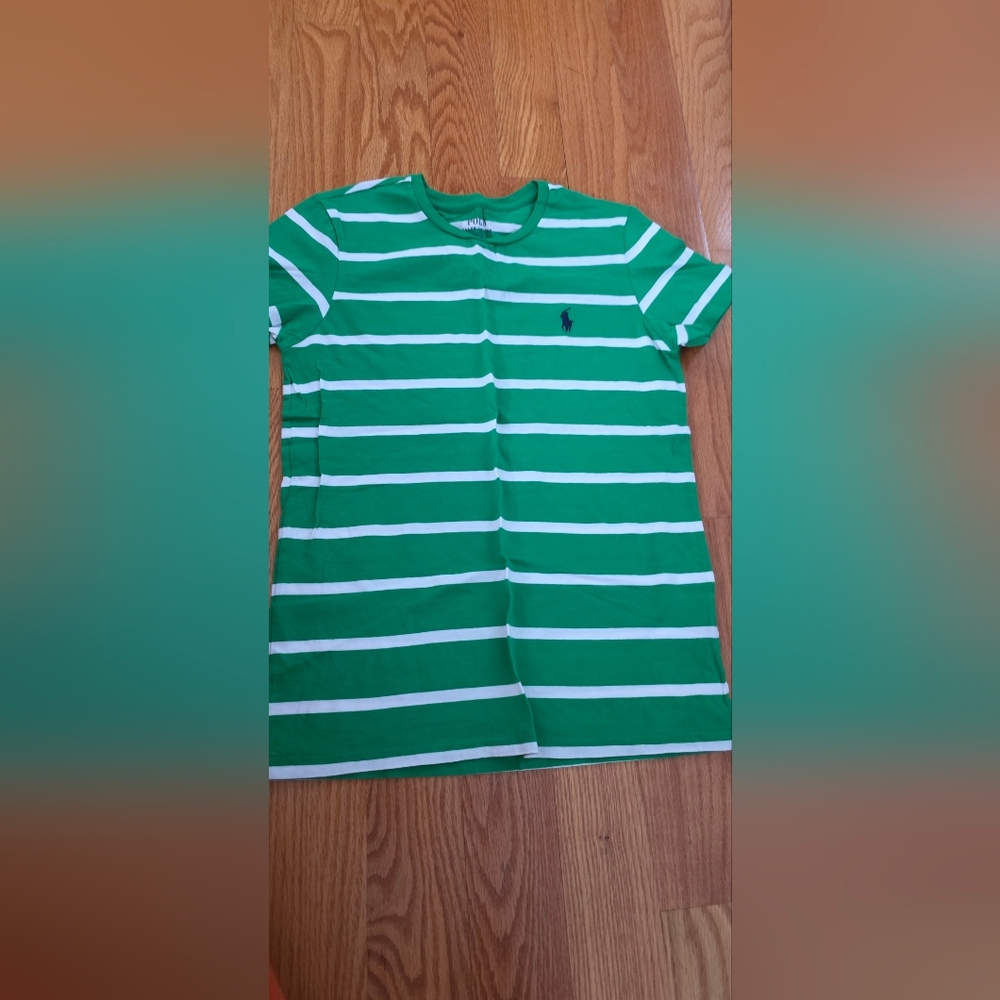 Polo Ralph Lauren women's green & white striped short-sleeve M